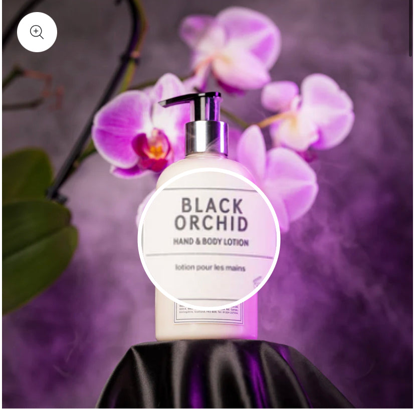 Hand-und Köperpflegelotion       Schwarze Orchidee 300ml in Glaspumpspender